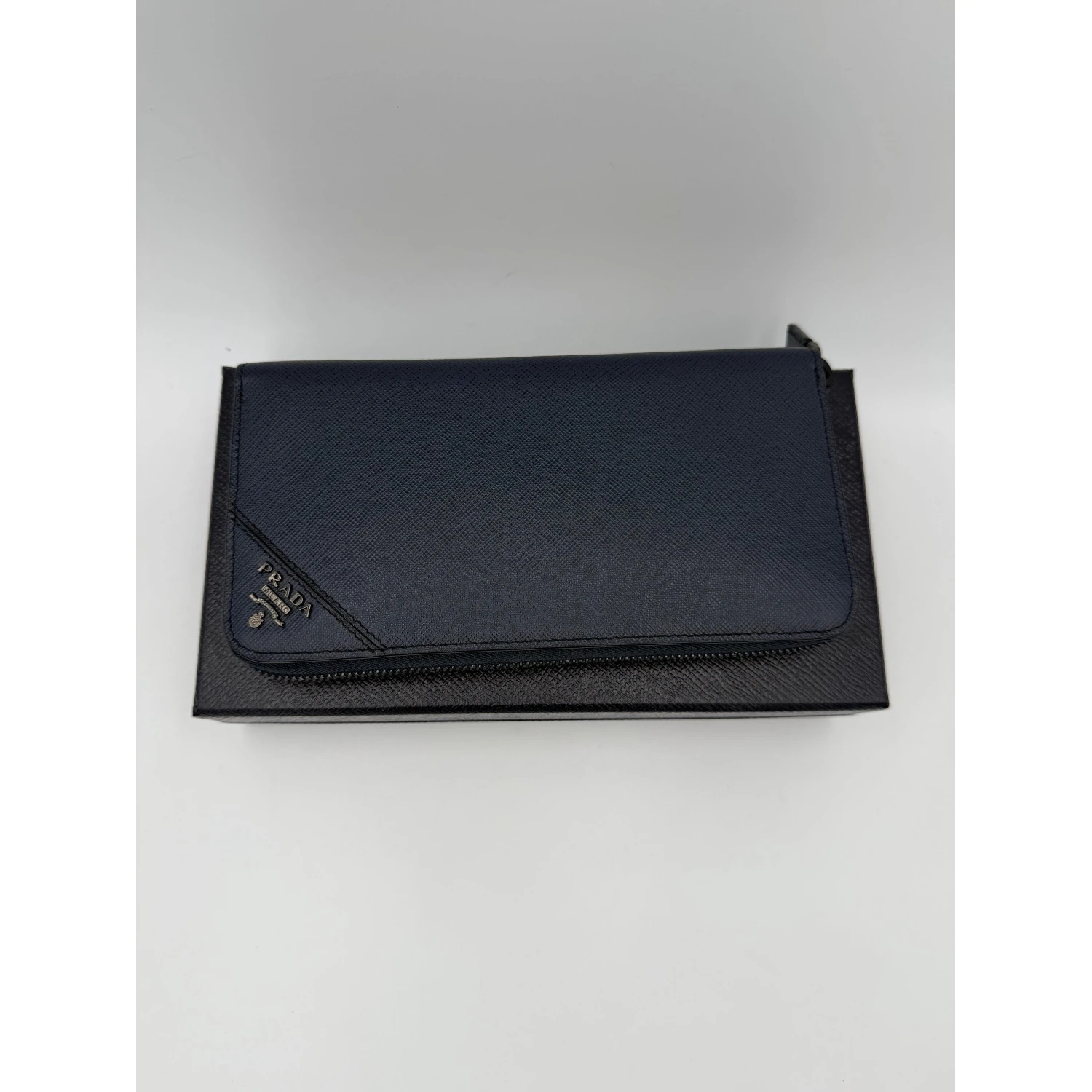 PRADA Zip in Blue Saffiano Wallet
