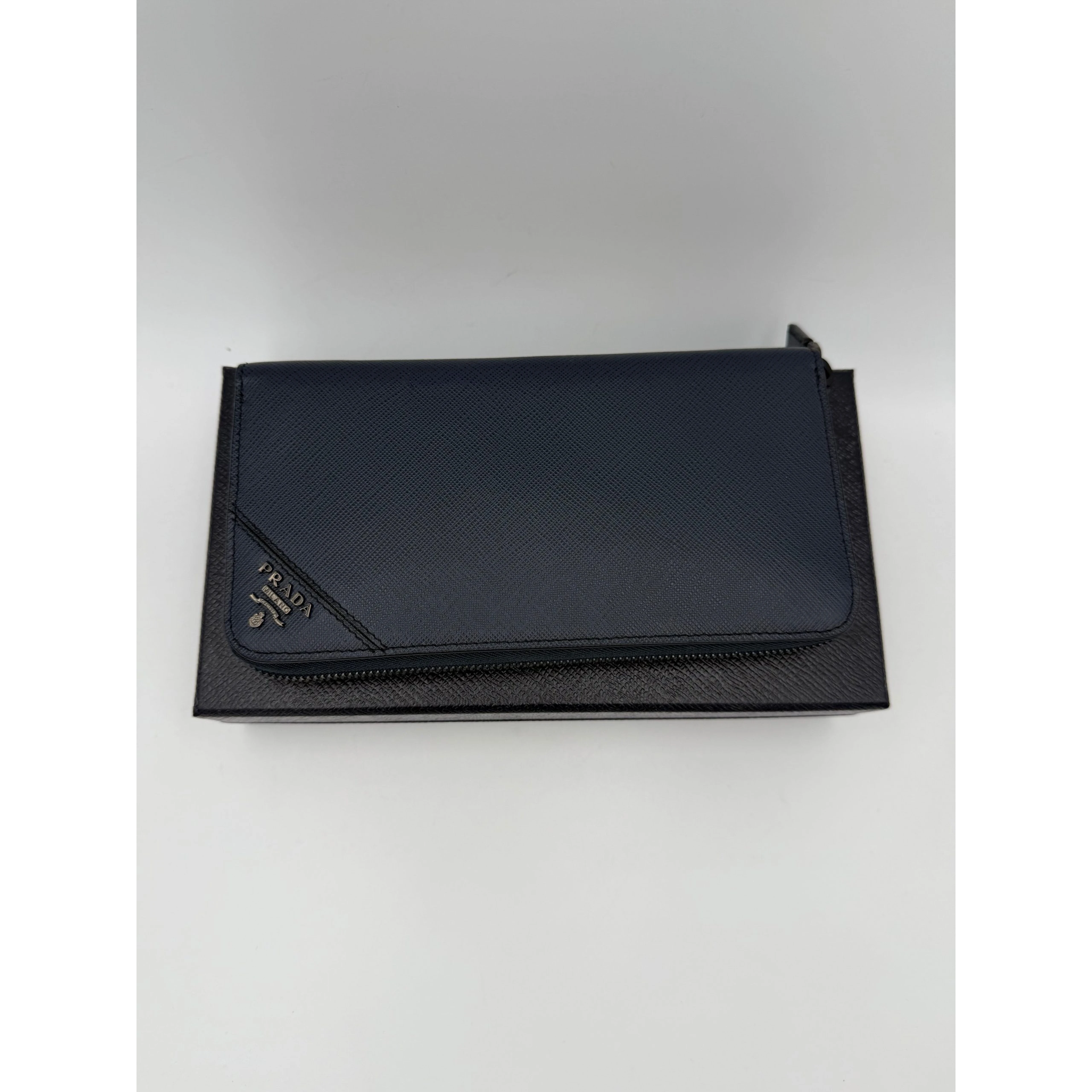 PRADA Zip in Blue Saffiano Wallet