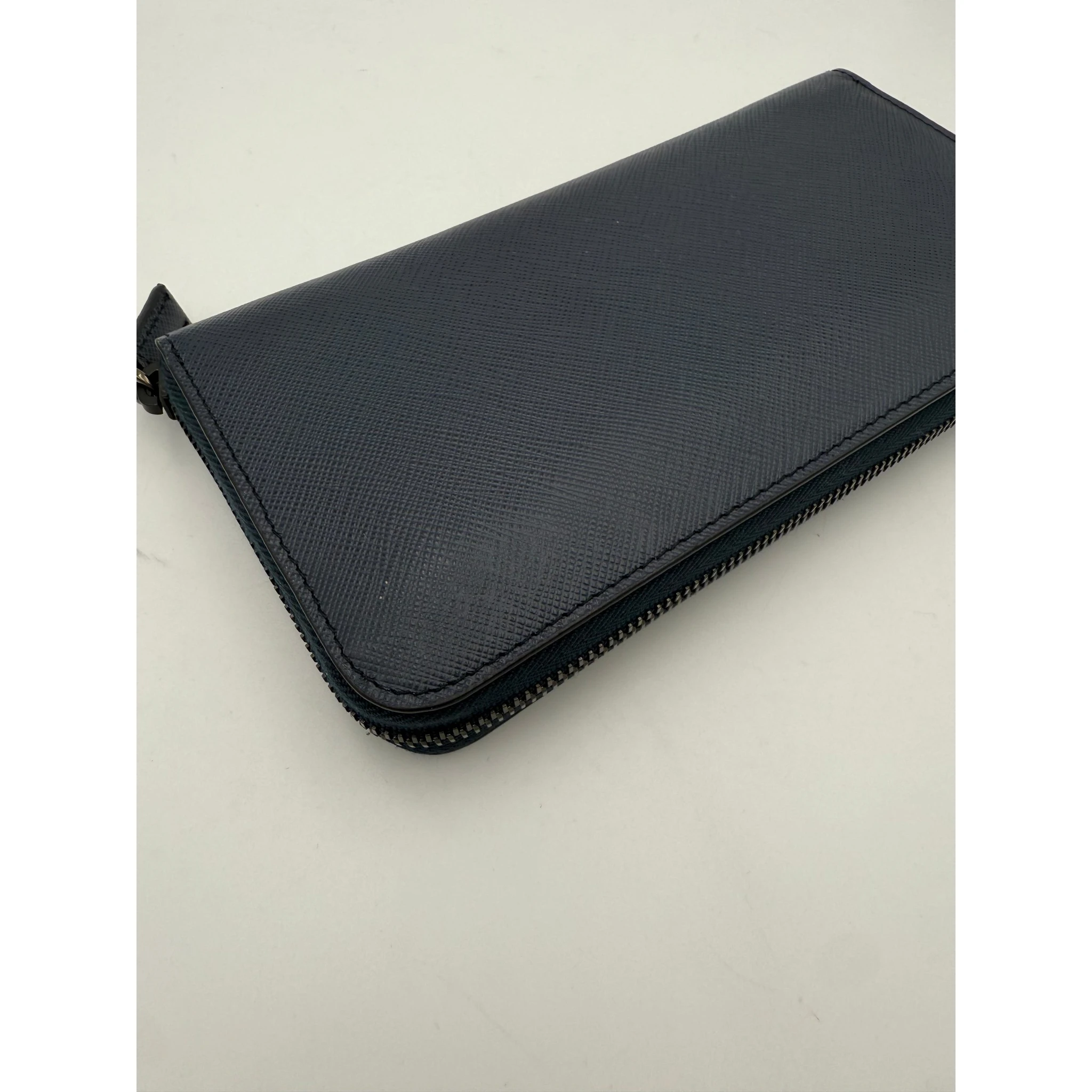 PRADA Zip in Blue Saffiano Wallet