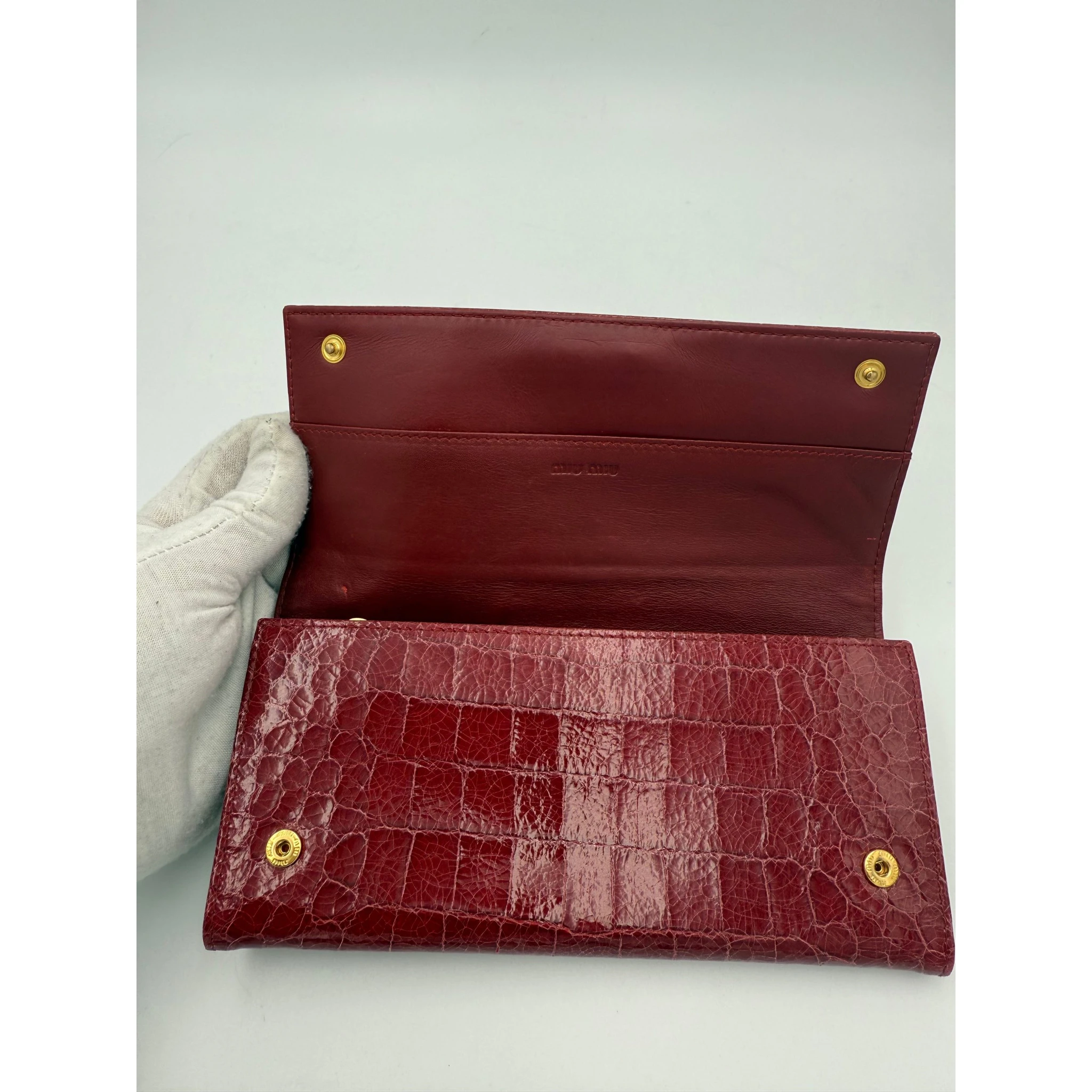 MIU MIU Rosso Crocodile Print Leather Wallet