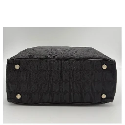 CHANEL Shopping Black Leather and Fabric Tote Bag