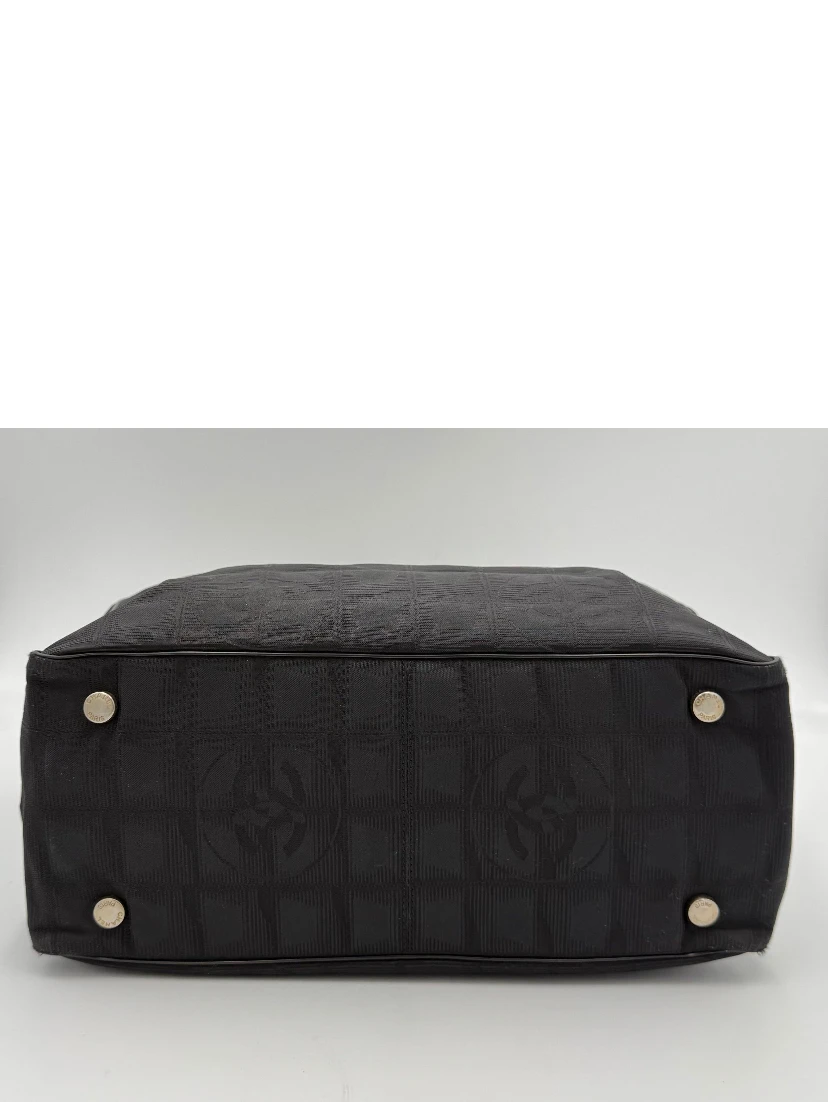 CHANEL Shopping Black Leather and Fabric Tote Bag