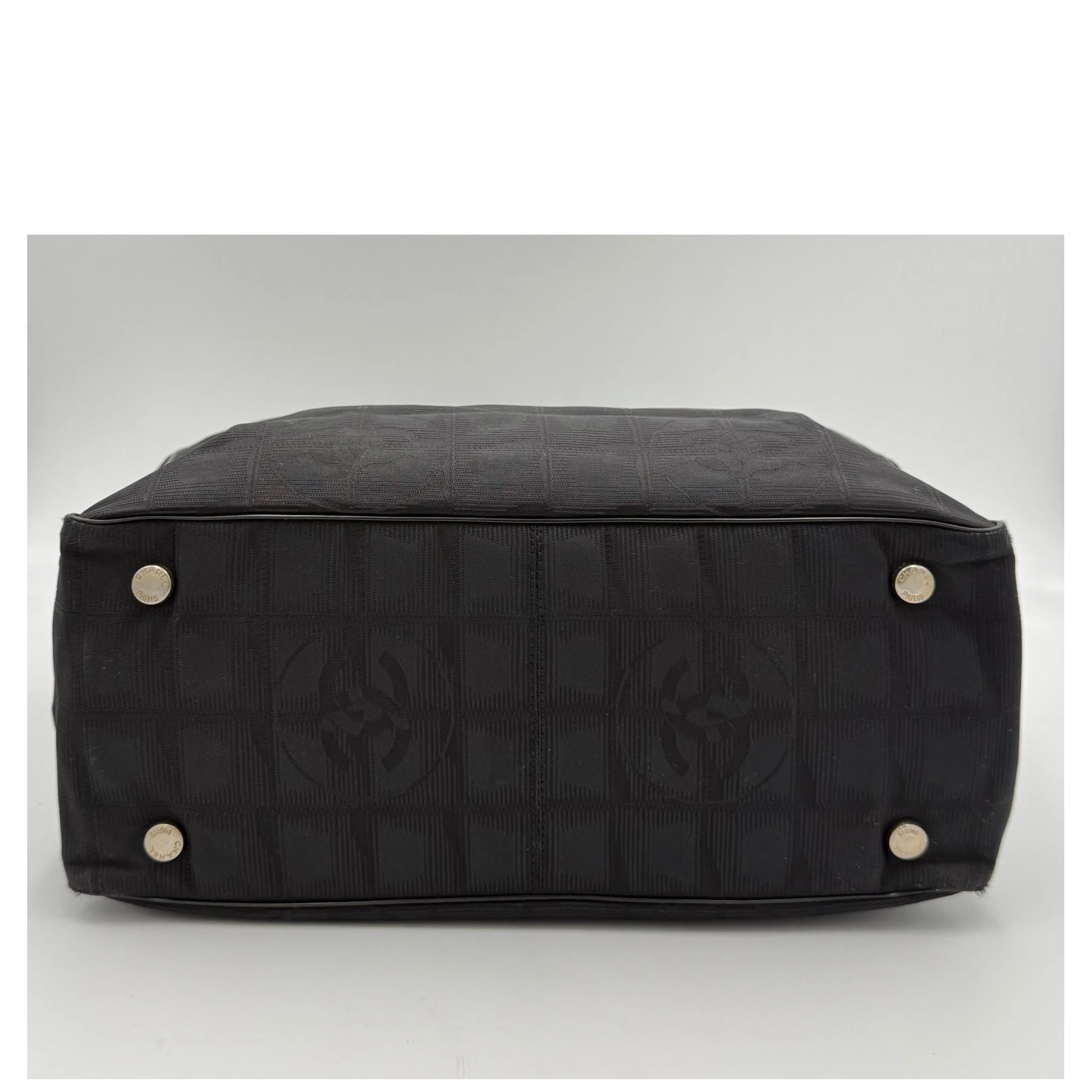 CHANEL Shopping Black Leather and Fabric Tote Bag