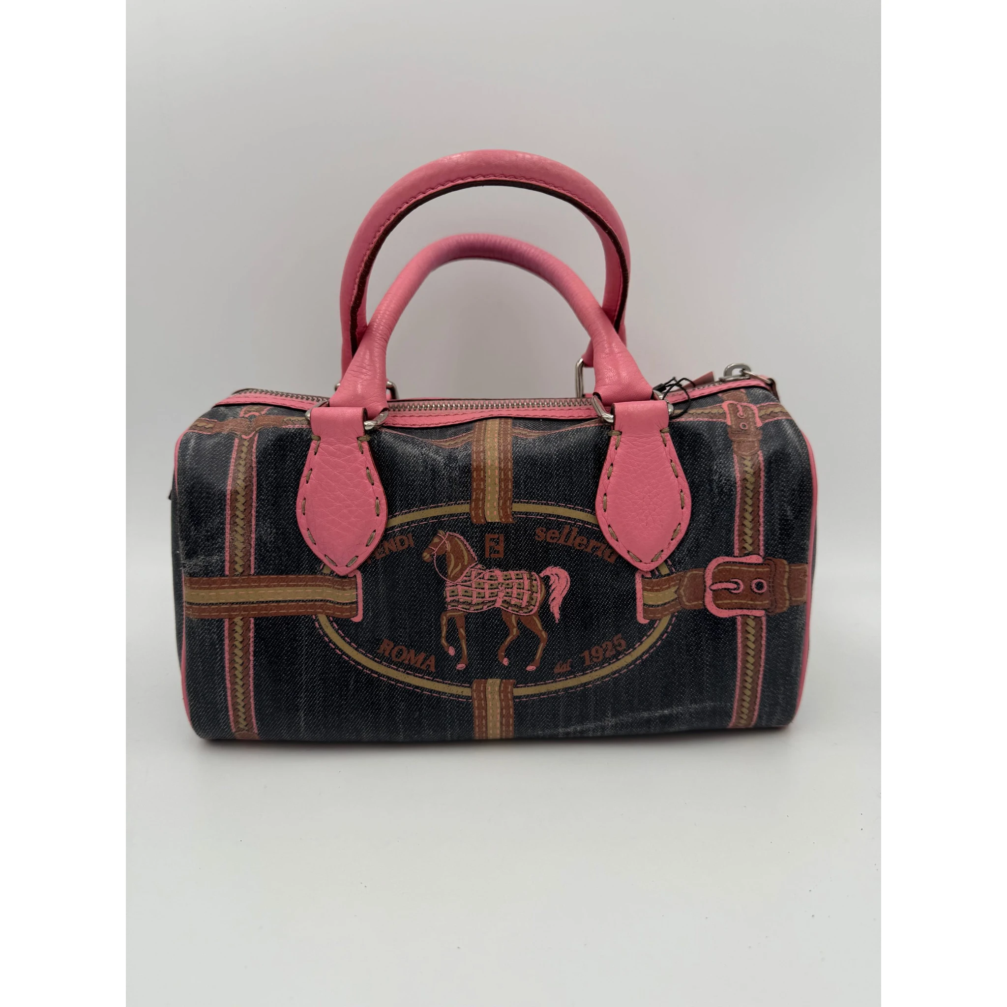FENDI Bauletto Canvas Print Selleria Handbag