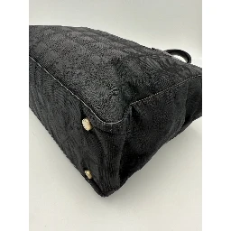 CHANEL Shopping Black Leather and Fabric Tote Bag