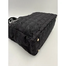 CHANEL Shopping Black Leather and Fabric Tote Bag