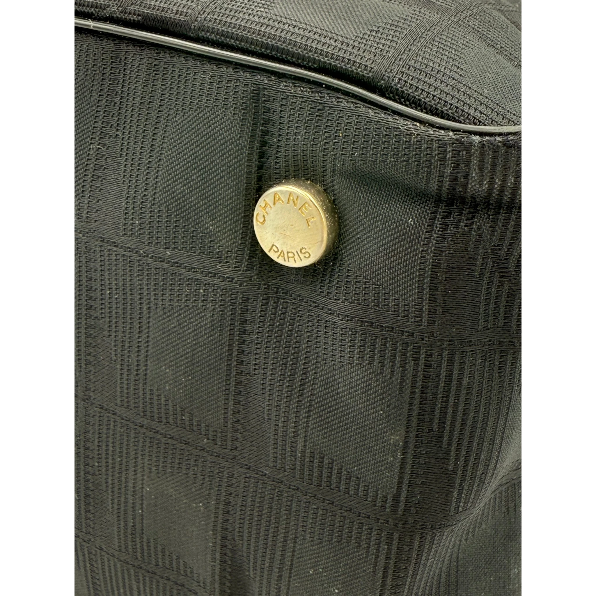 CHANEL Shopping Black Leather and Fabric Tote Bag