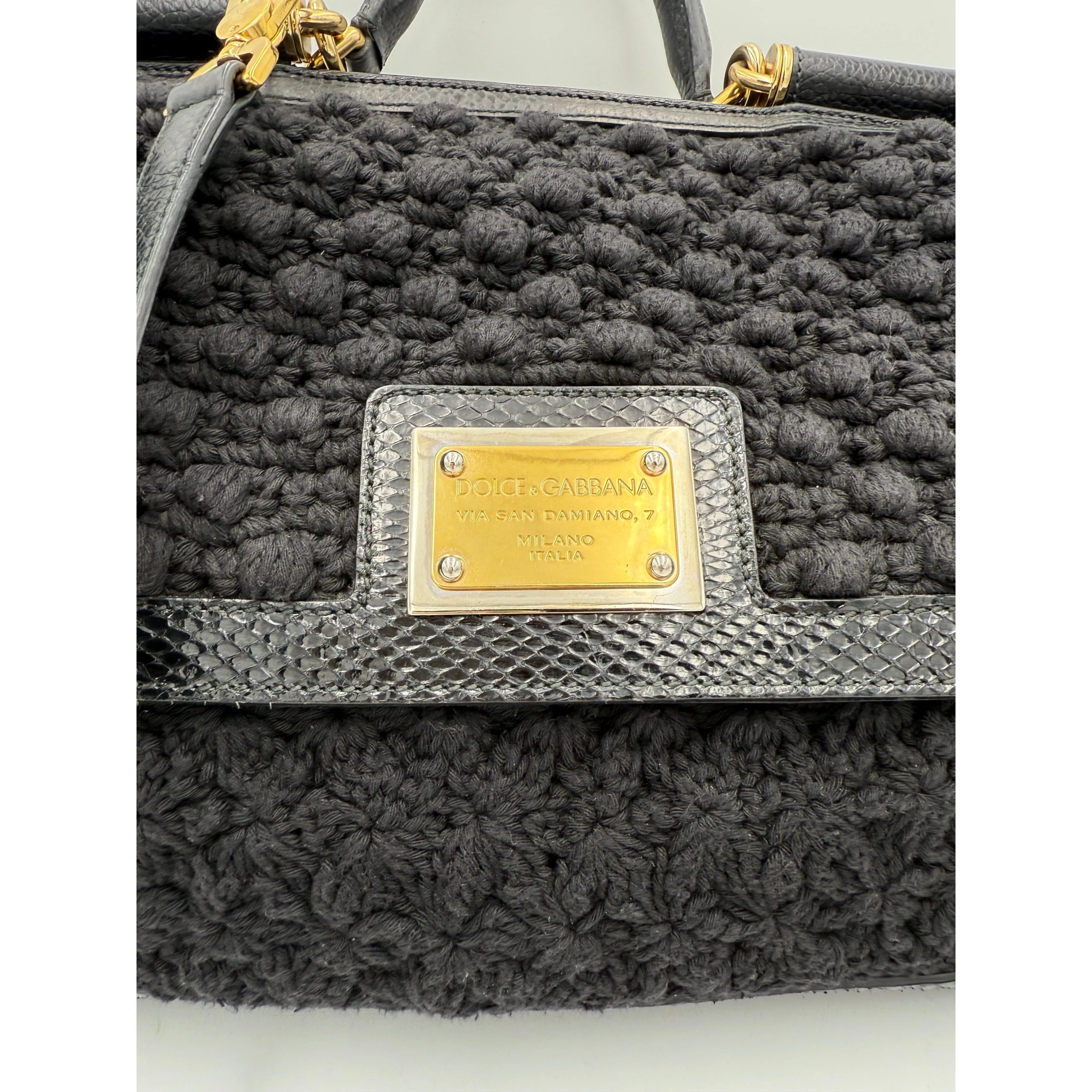 DOLCE & GABBANA Sicily Python and Macramé Handbag