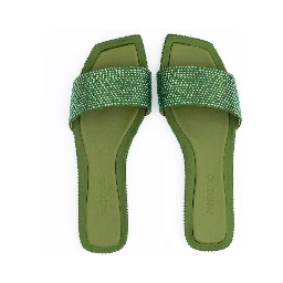 Green Satin Crystal Clovis Flat