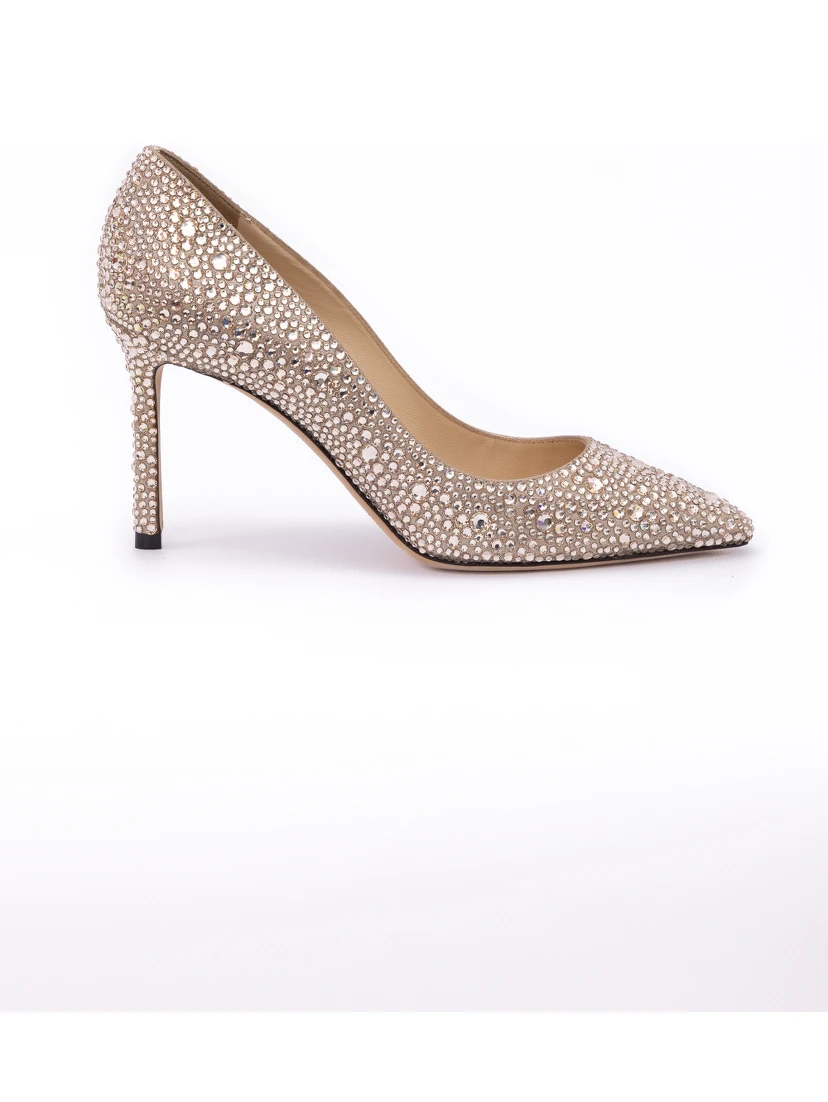 Honey Gold Shimmer Suede Crystals Romy 85 pumps