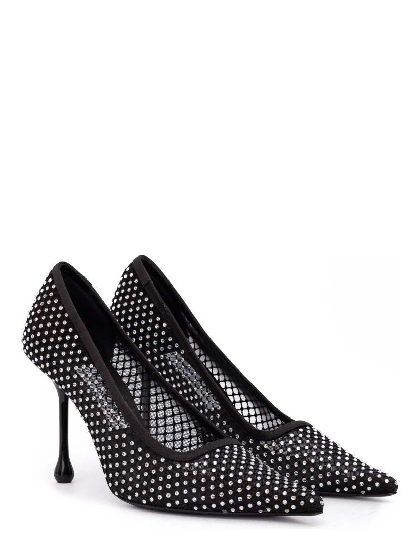 Black Mesh Satin Crystal Ixia 95 Pumps