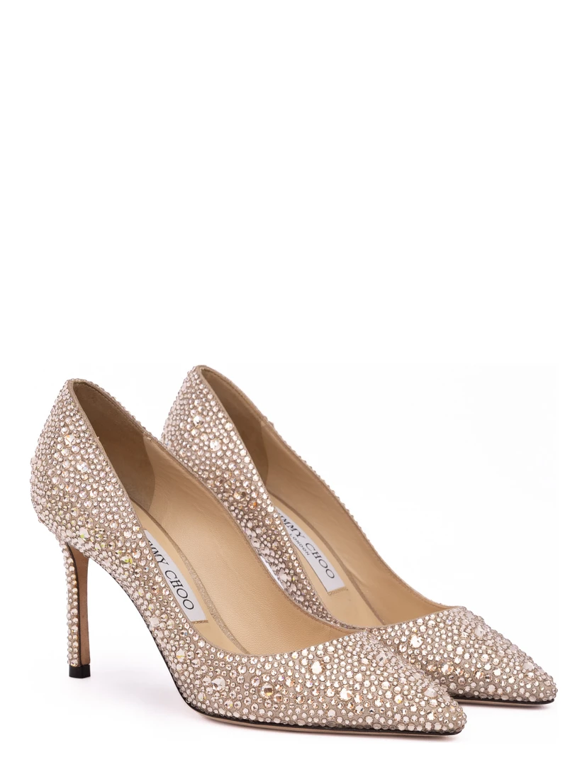 Honey Gold Shimmer Suede Crystals Romy 85 pumps
