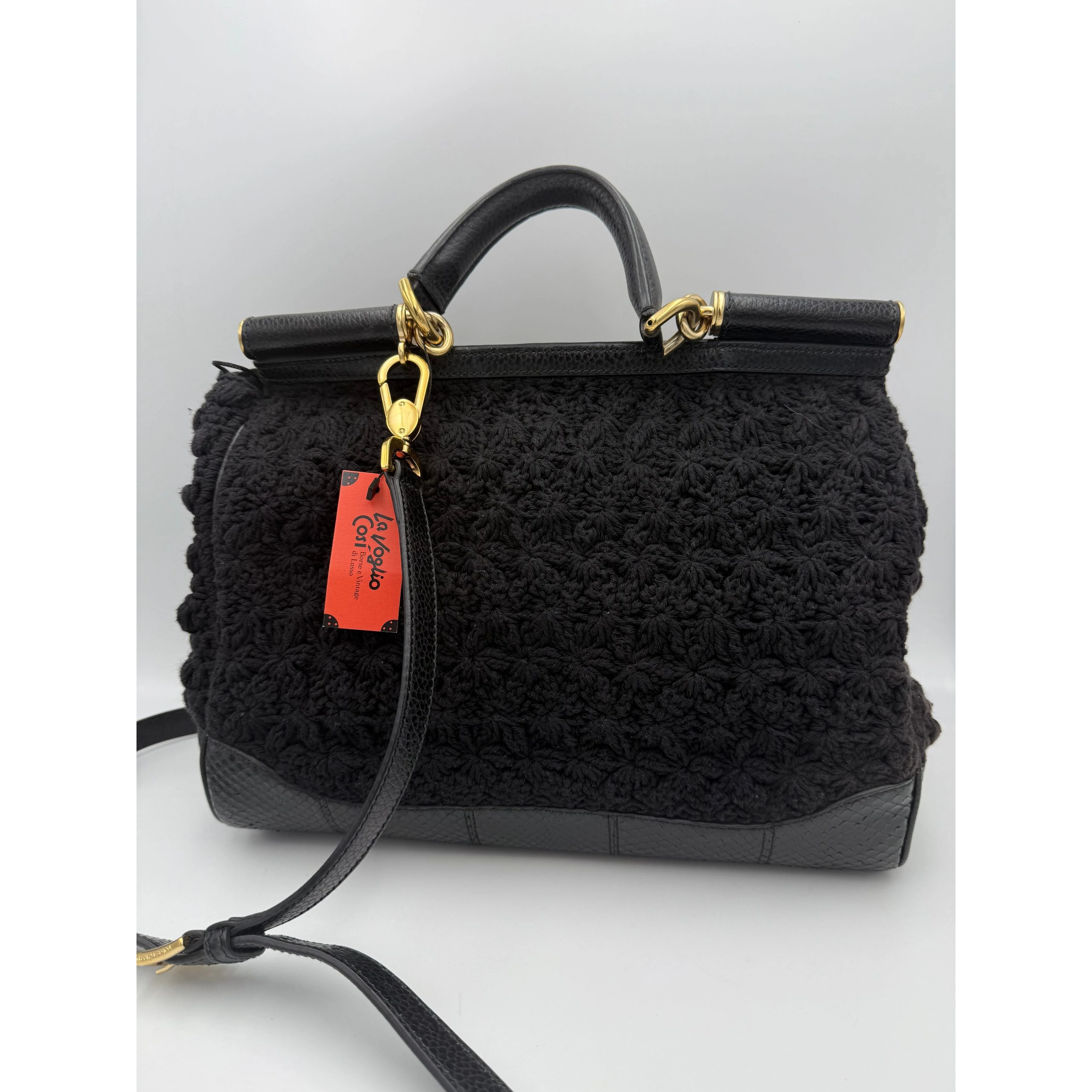 DOLCE & GABBANA Sicily Python and Macramé Handbag