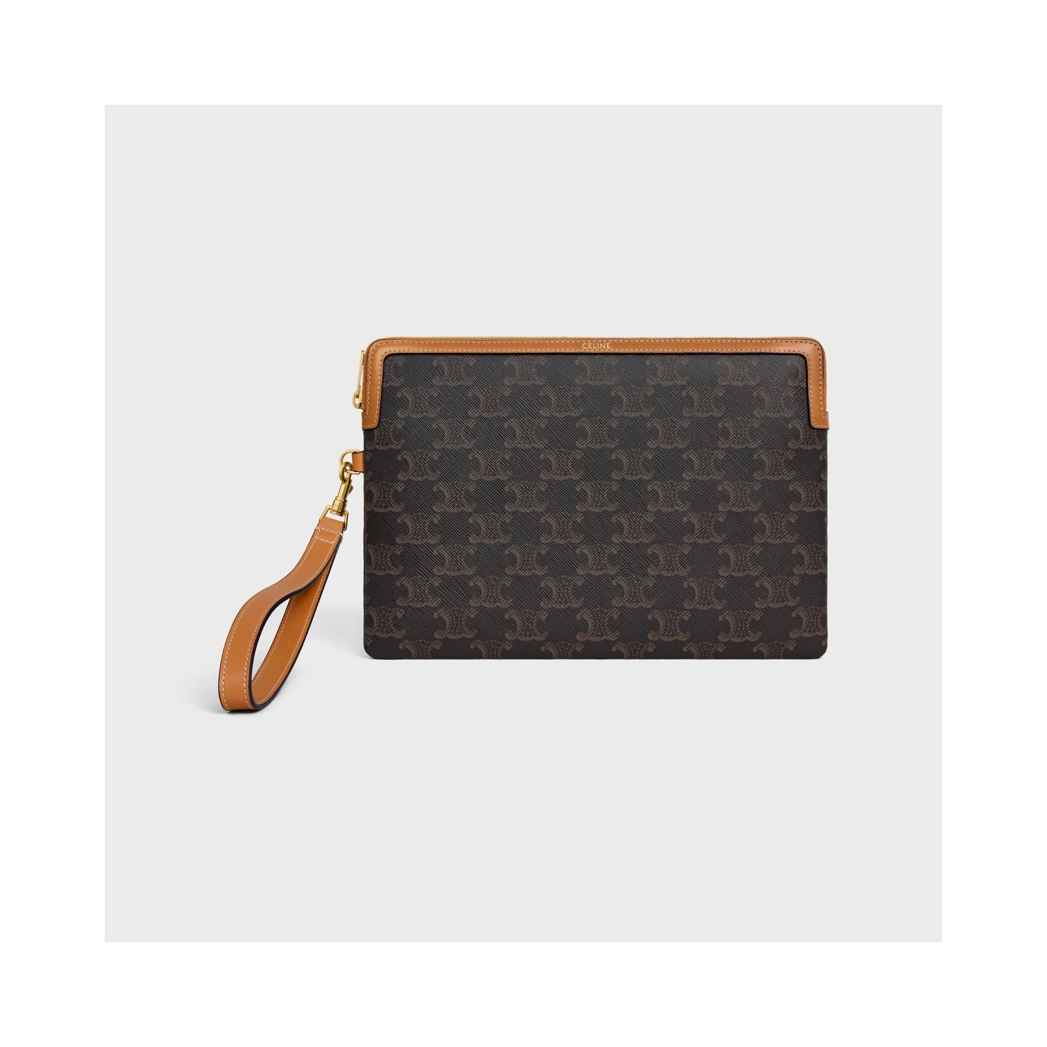 Triomphe pouch in leather and canvas