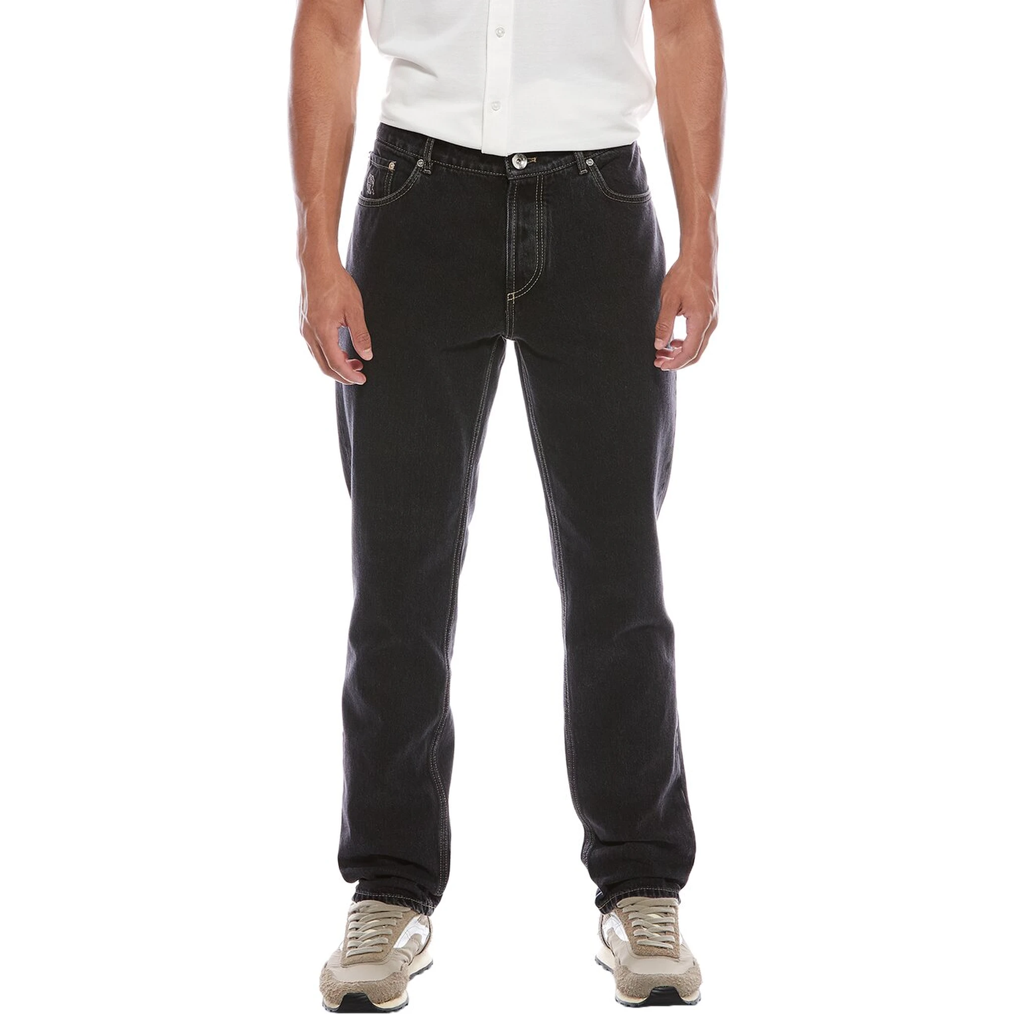 Blue Cotton Straight-Leg Jeans