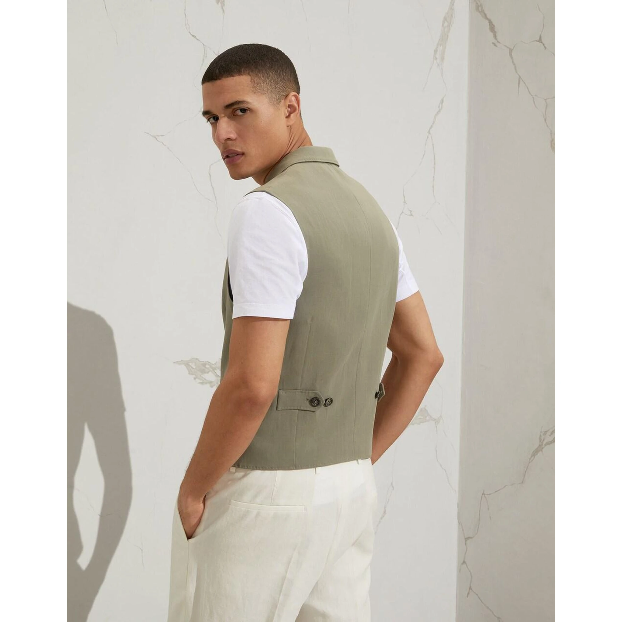 Army Linen Sleveless Jacket