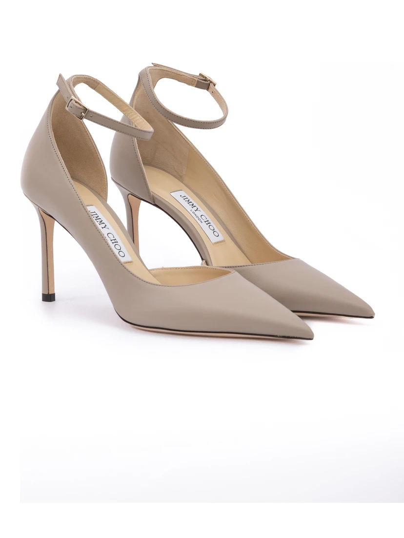 Taupe Grey Calf Leather Leona 85 Pumps