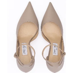 Taupe Grey Calf Leather Leona 85 Pumps