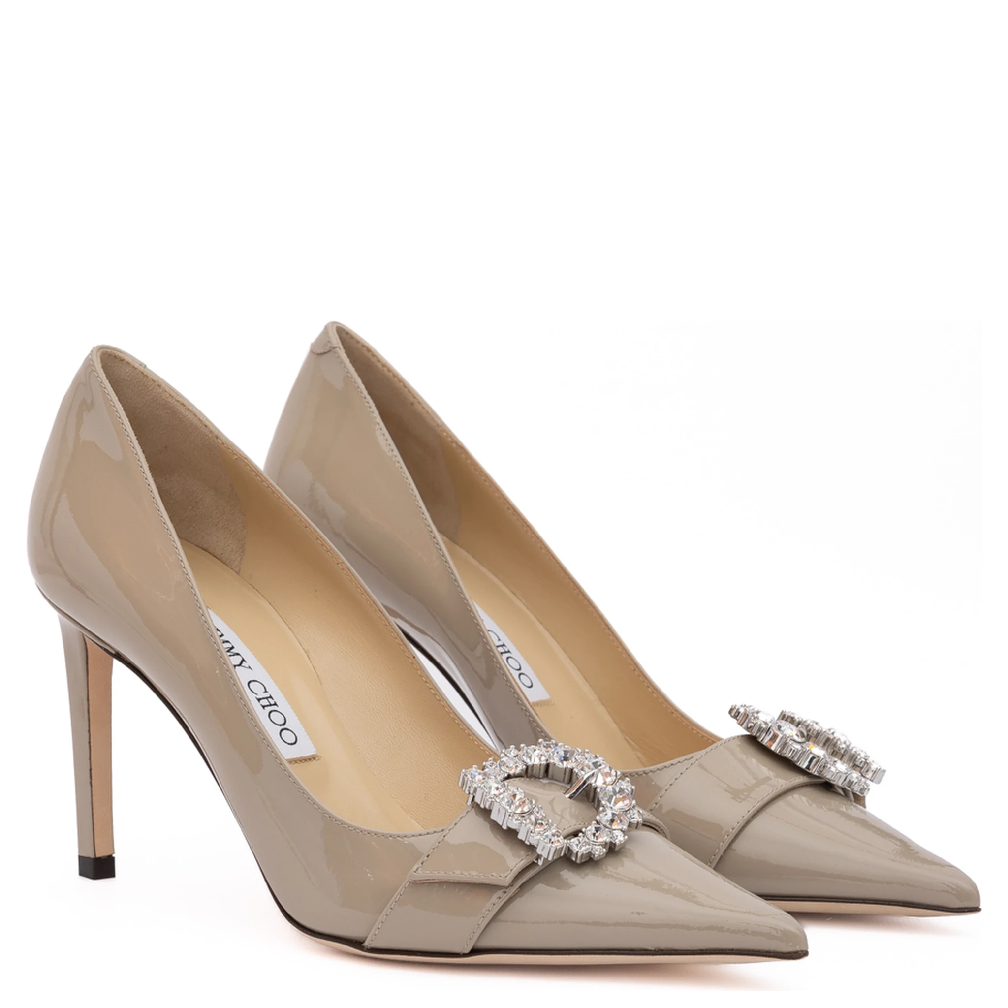 Taupe Grey Patent Leather Chery 85 Pumps