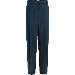 Blue Silk Casual Pants