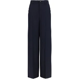 Blue Viscose Casual Pants