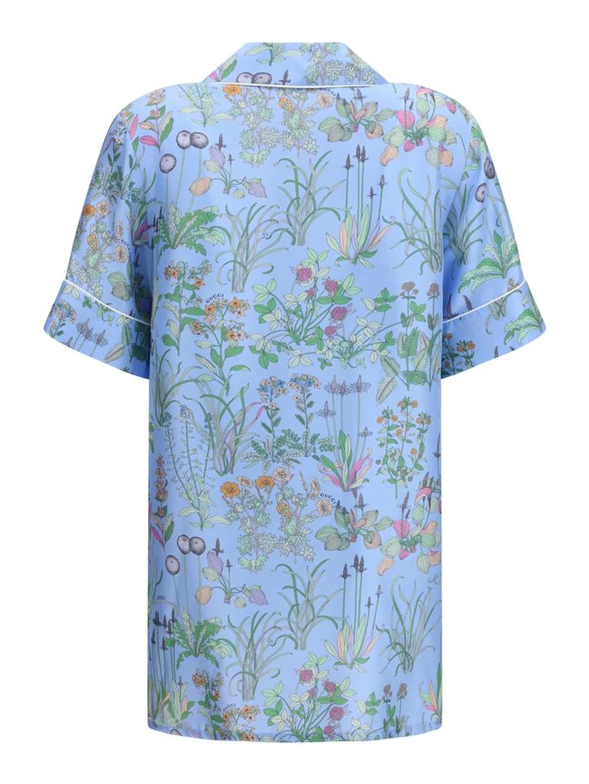 Blue Silk Pattern Shirt