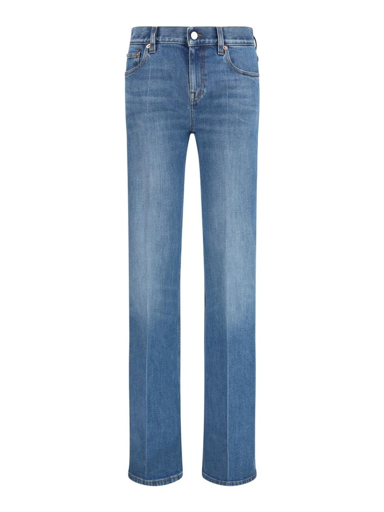 Blue Cotton Flared Jeans