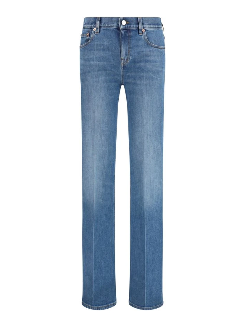 Blue Cotton Flared Jeans