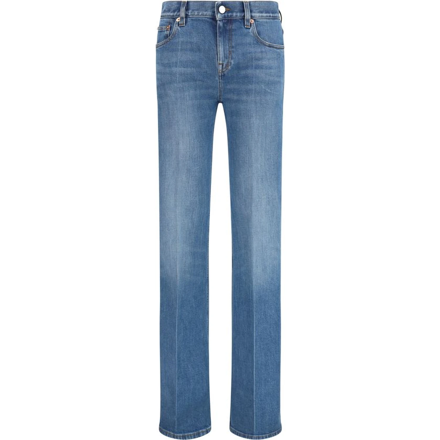 Blue Cotton Flared Jeans