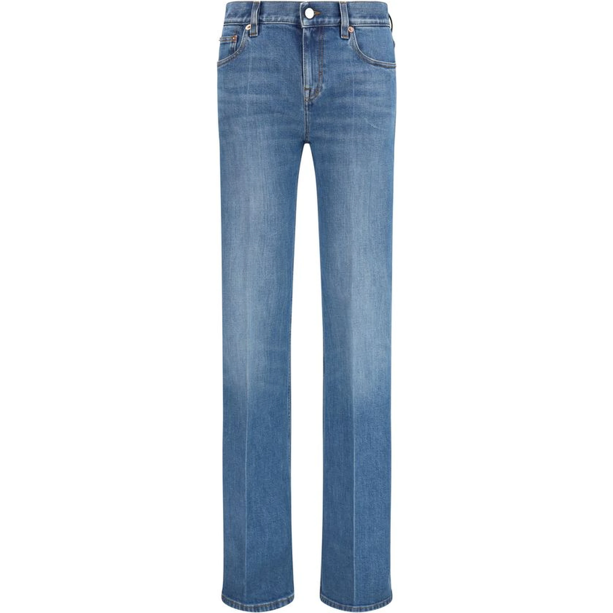 Blue Cotton Flared Jeans