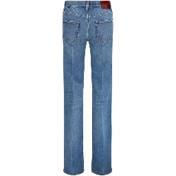 Blue Cotton Flared Jeans