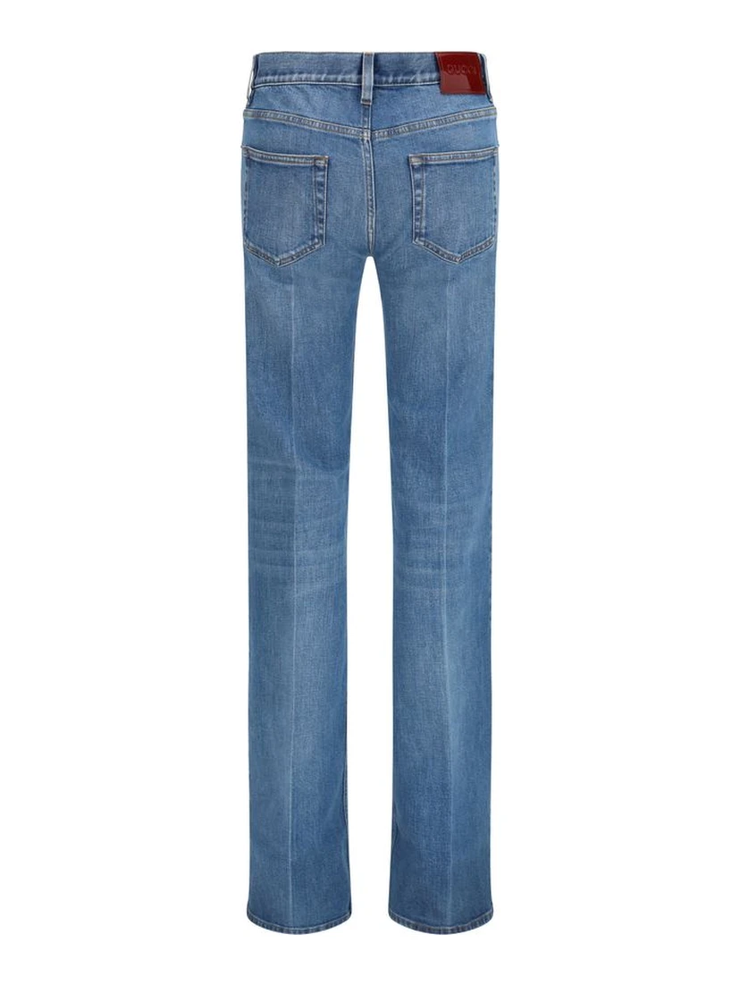 Blue Cotton Flared Jeans