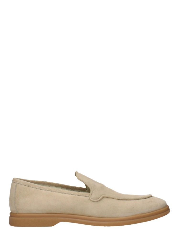 Beige Leather Slip-On Loafers