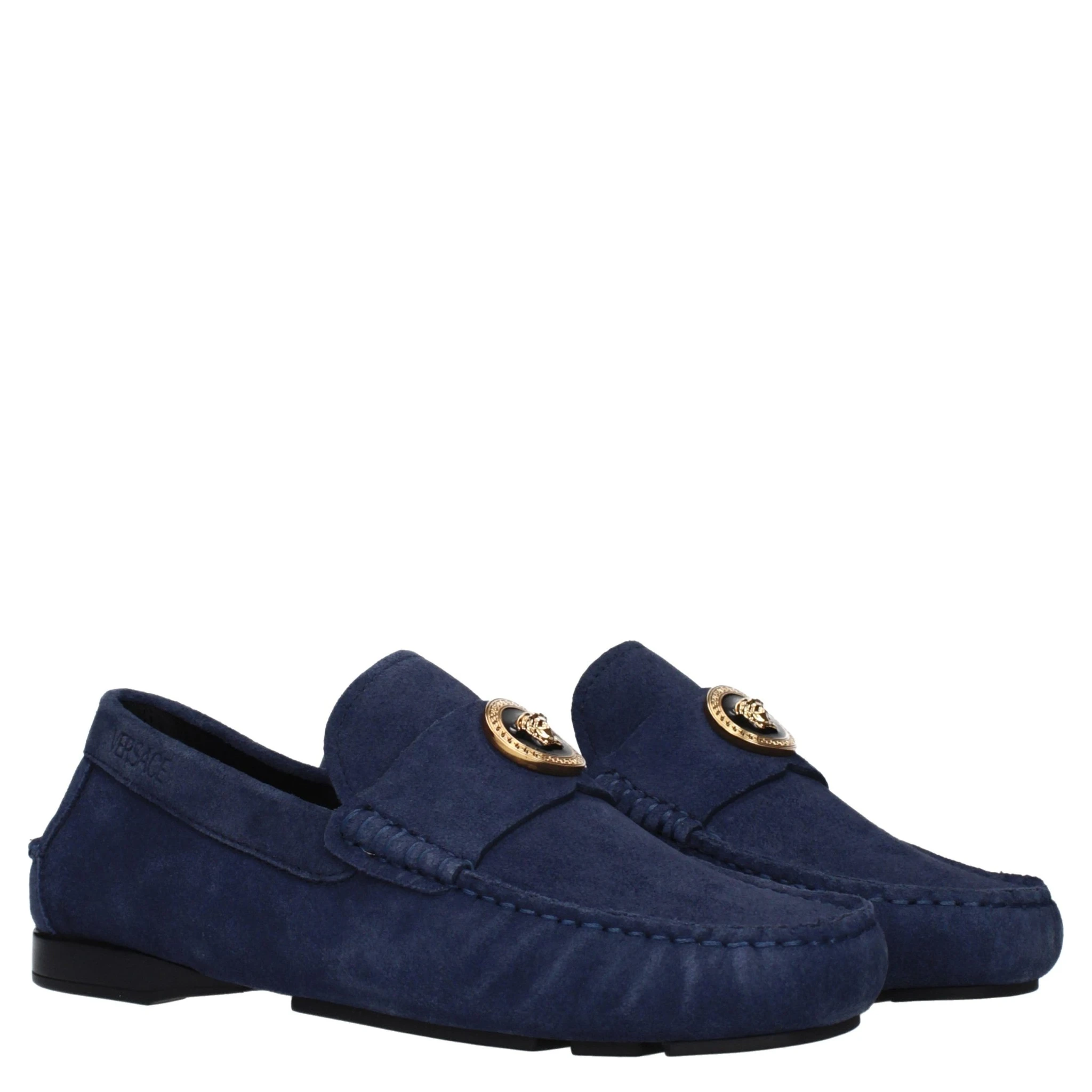 Blue Leather Slip-On Loafers