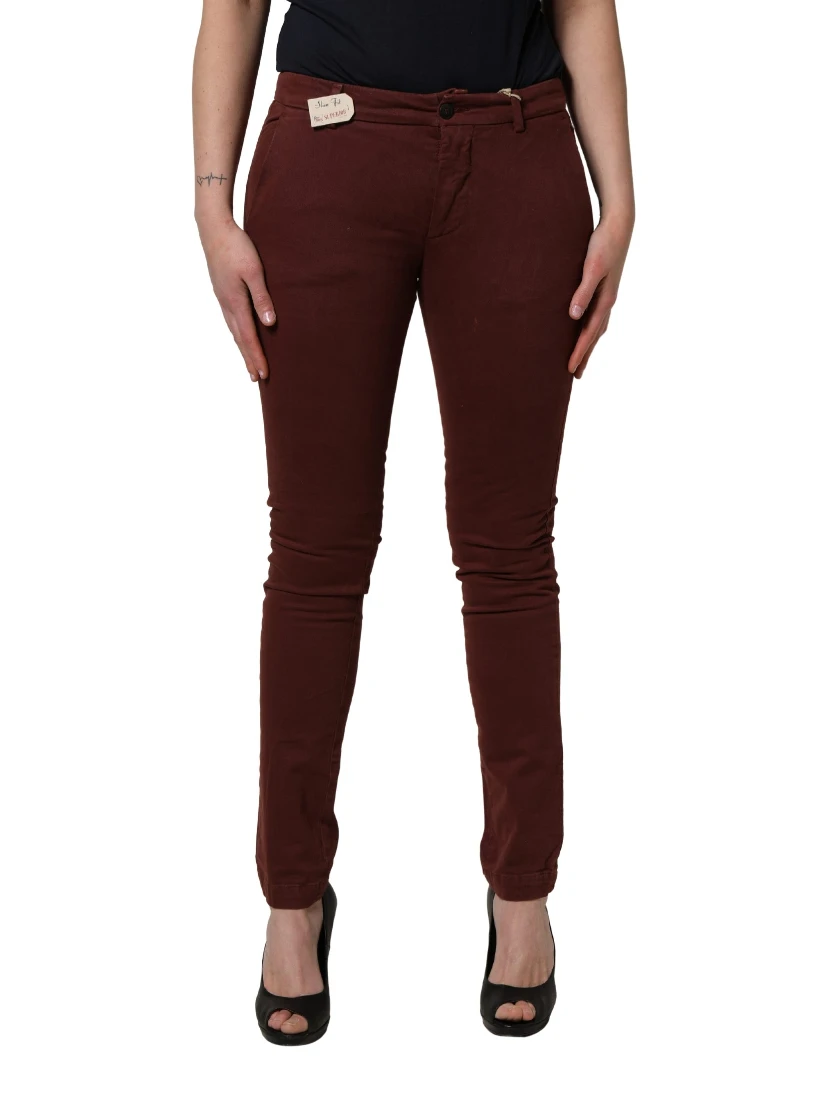 Maroon Mid Waisted Slim Fit Denim Trouser Jeans