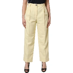Yellow High Waisted Straight Pleated Trouser Pants
