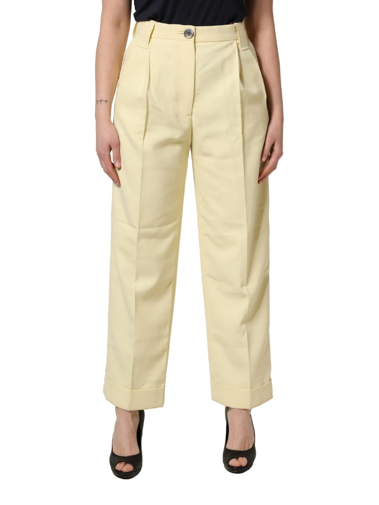 Yellow High Waisted Straight Pleated Trouser Pants