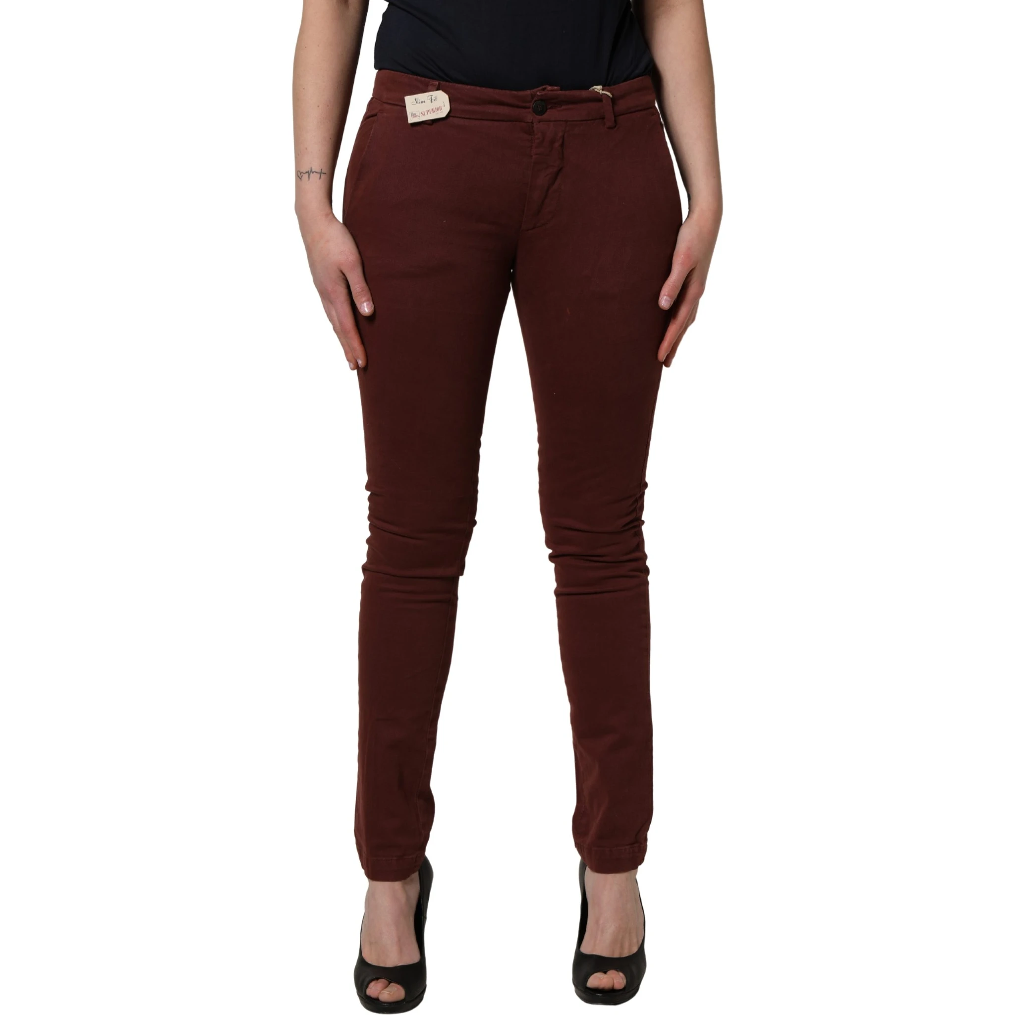 Maroon Mid Waisted Slim Fit Denim Trouser Jeans