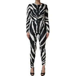 Black White Polyester Zebra Pattern Jumpsuit