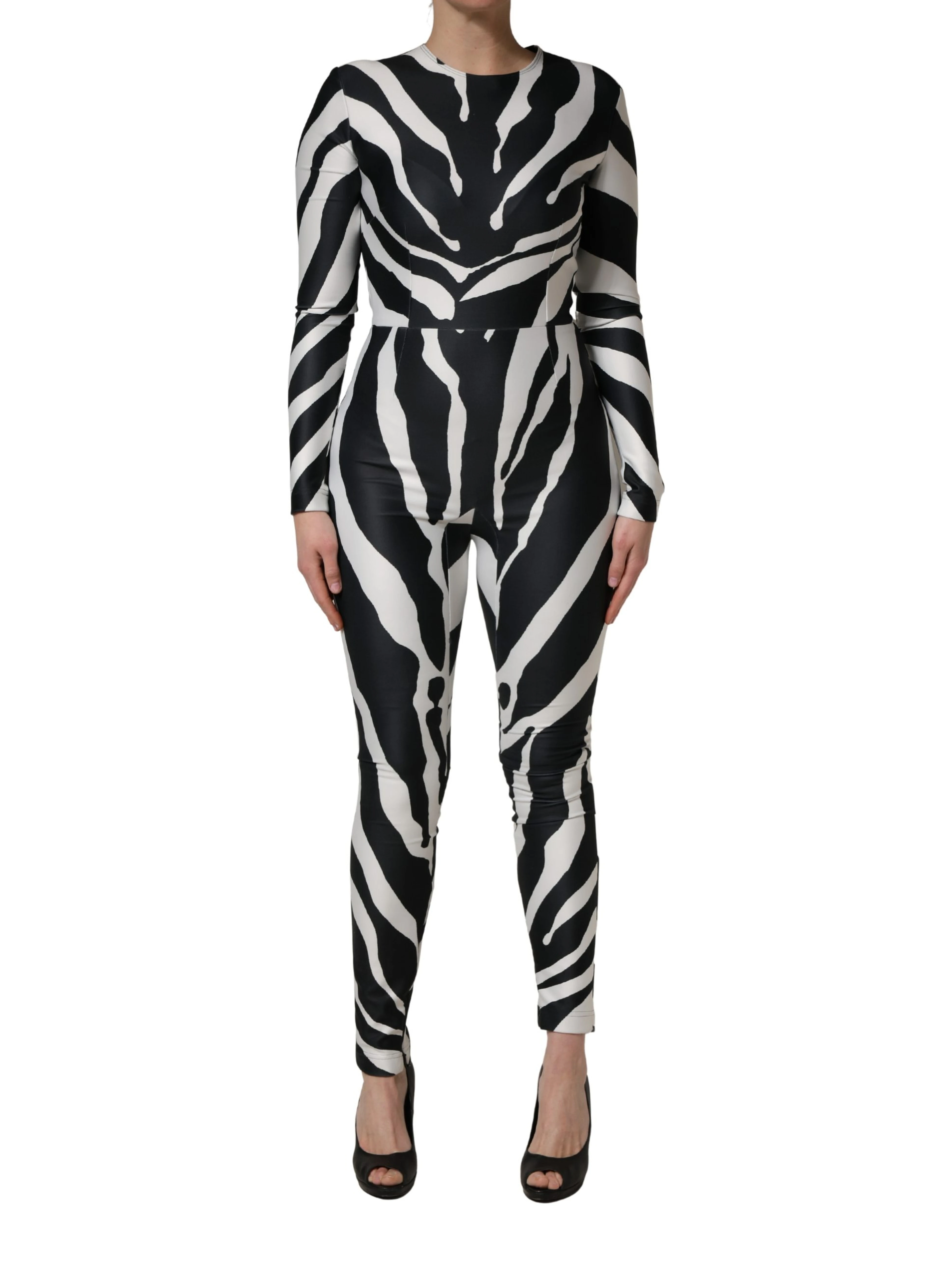 Black White Polyester Zebra Pattern Jumpsuit