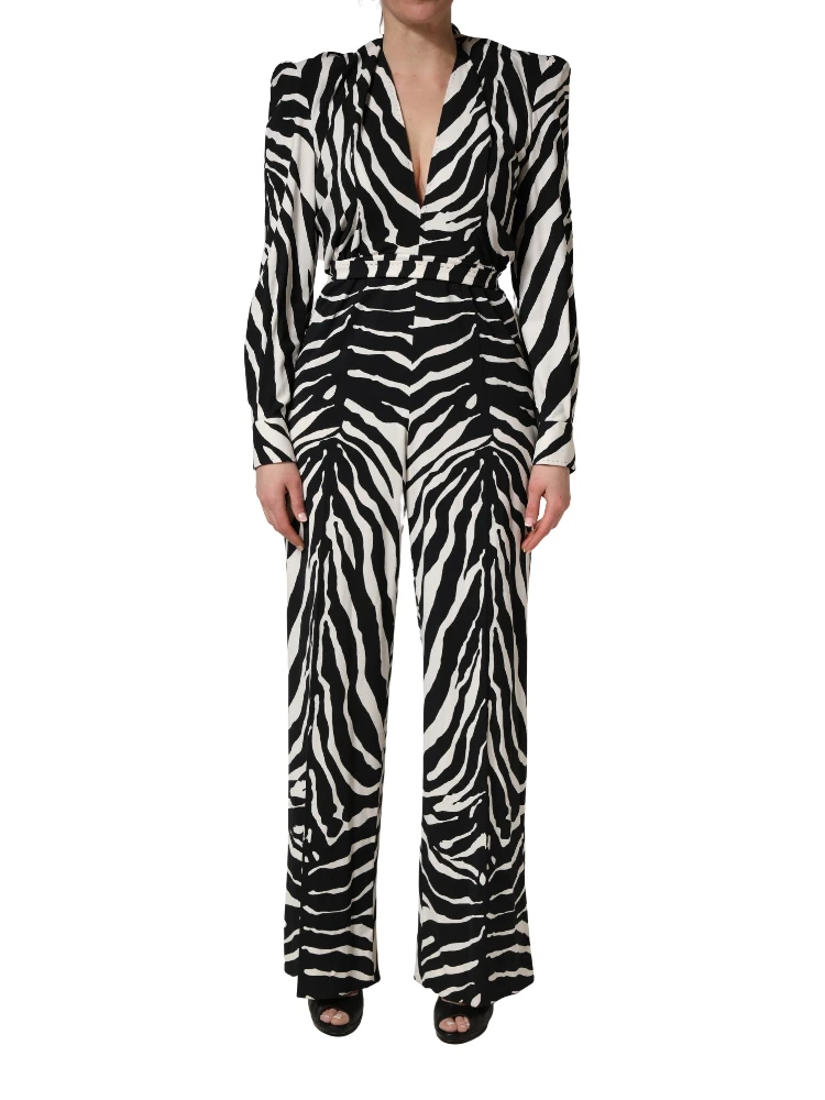 Black White Viscose Zebra Pattern Jumpsuit alternative