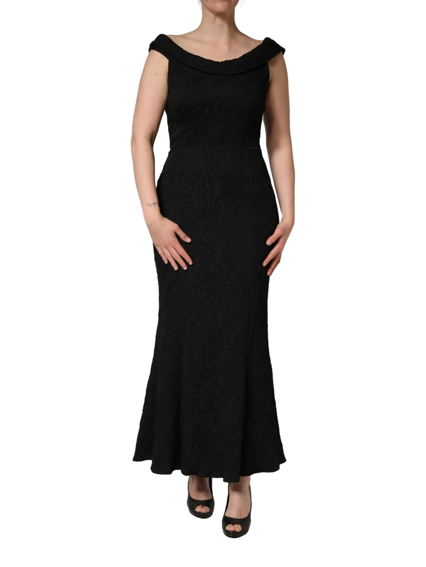 Black Floral Brocade Sheath Mermaid Dress