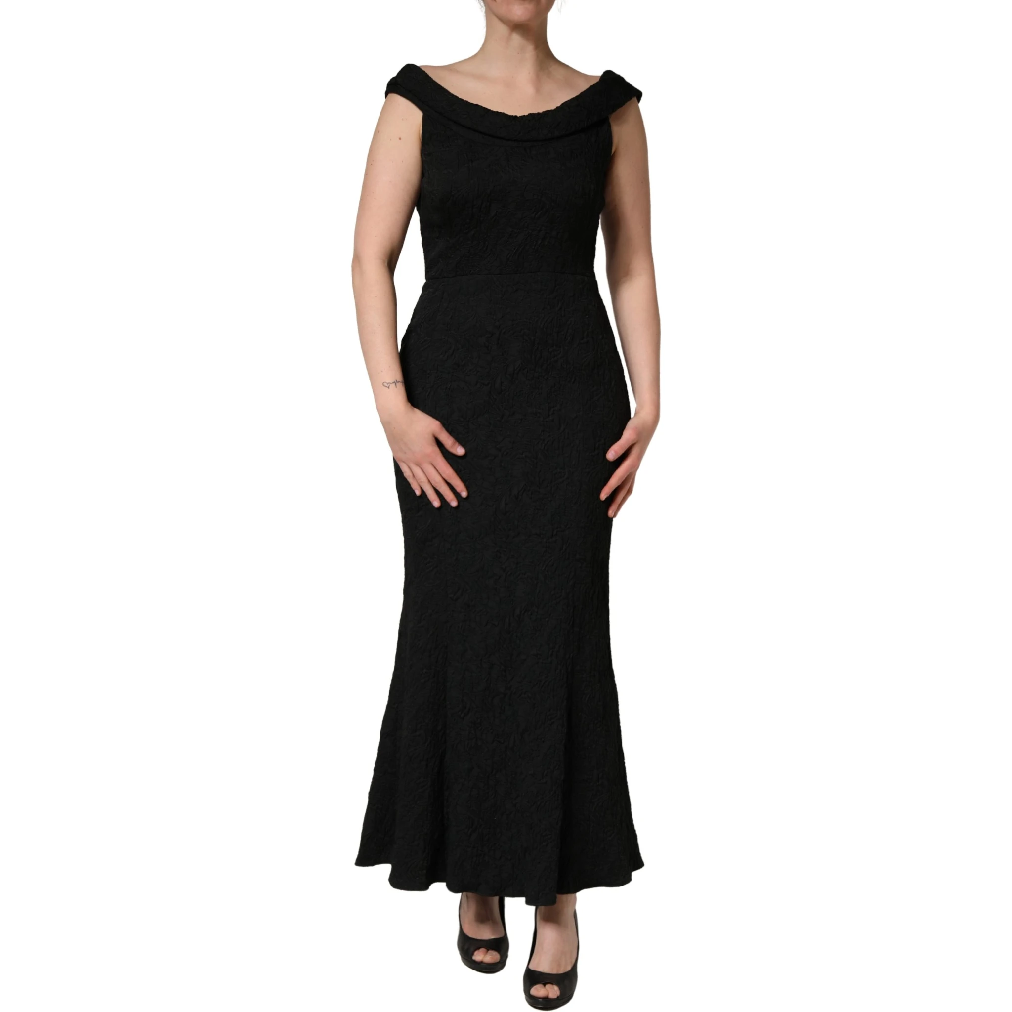 Black Floral Brocade Sheath Mermaid Dress