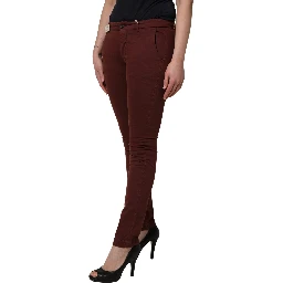 Maroon Mid Waisted Slim Fit Denim Trouser Jeans