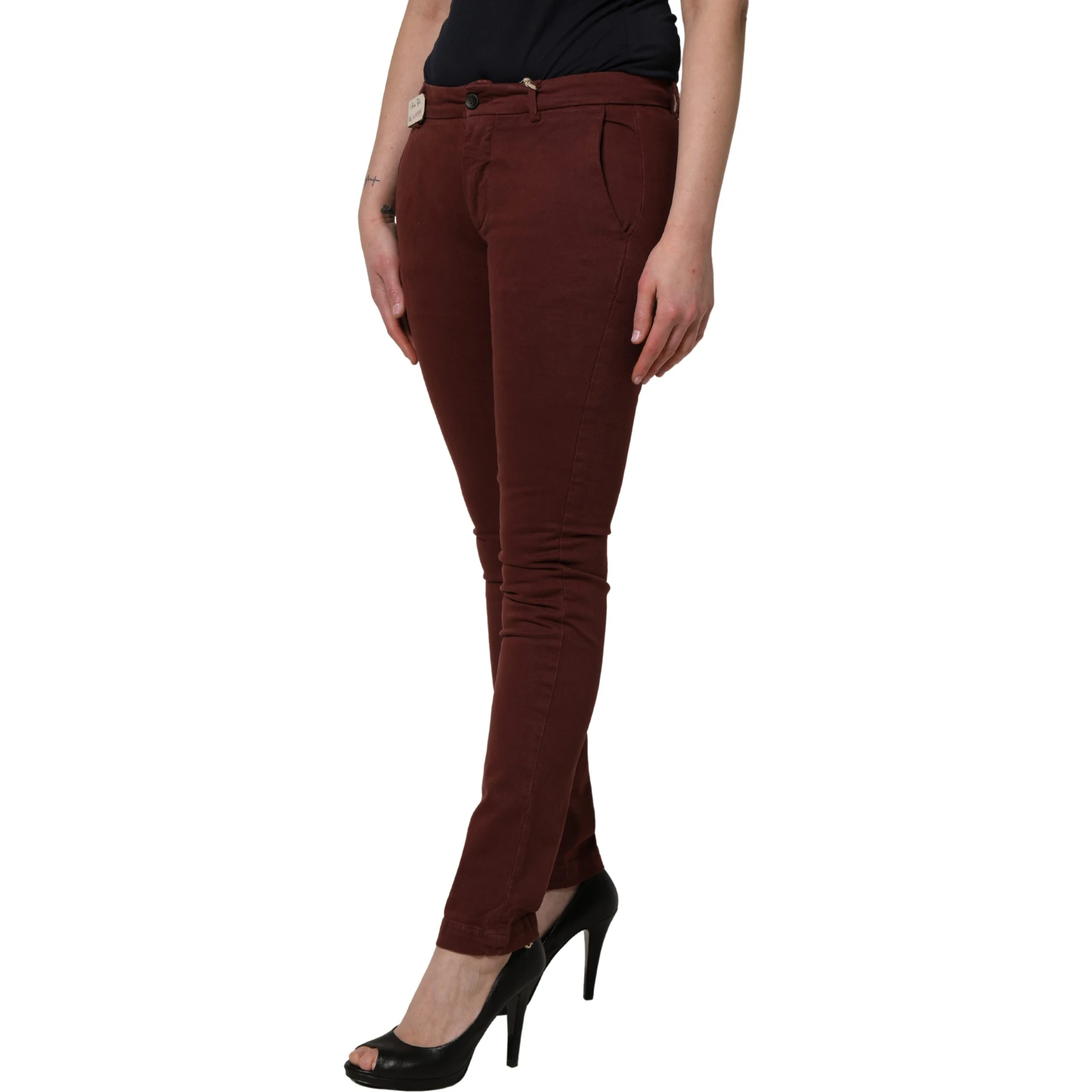 Maroon Mid Waisted Slim Fit Denim Trouser Jeans