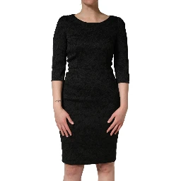 Black Floral Brocade Sheath Knee Length Dress