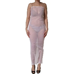 White Sheer Nylon Stretch Sheath Maxi Dress