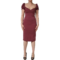 Maroon Silk Sweetheart Sheath Midi Dress