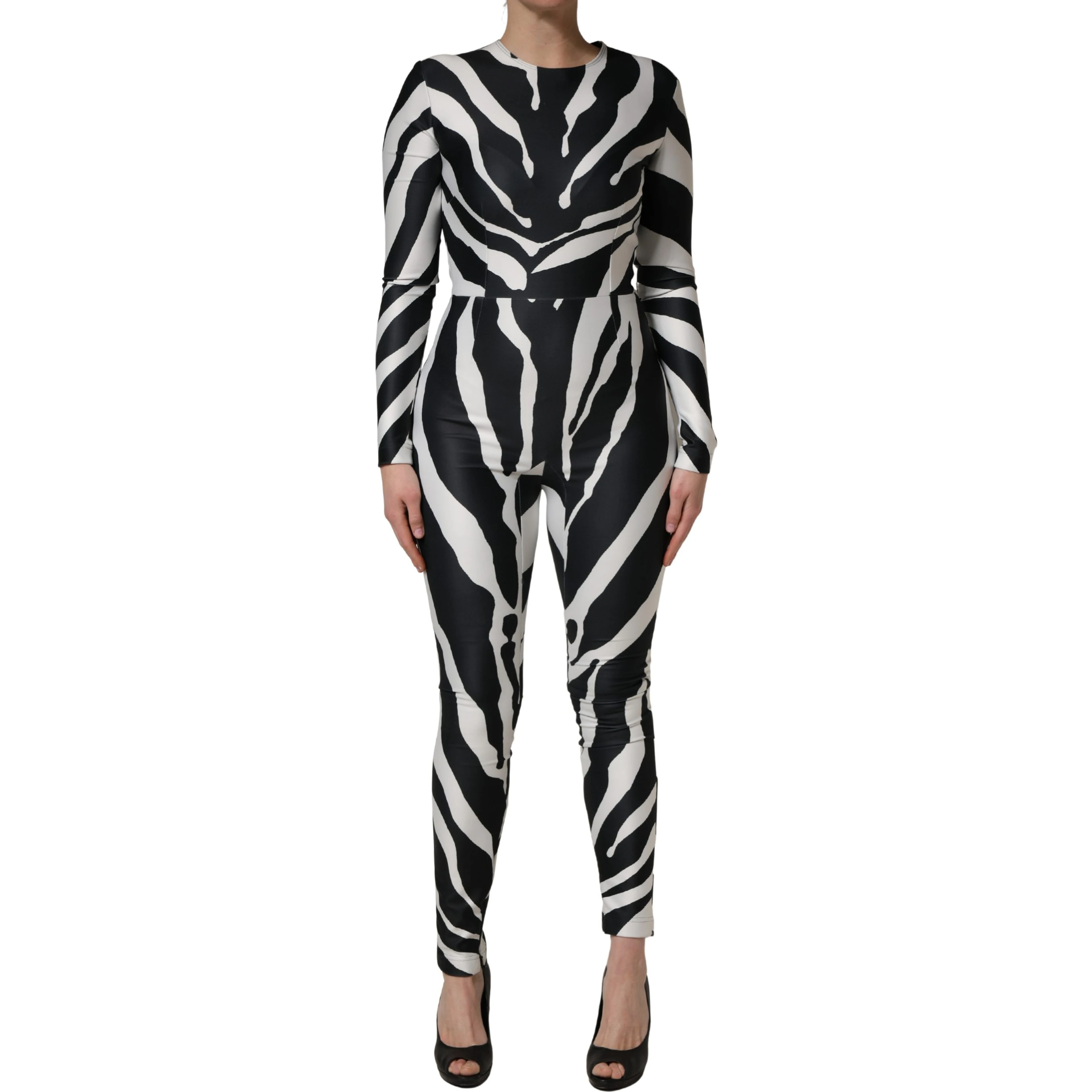 Black White Polyester Zebra Pattern Jumpsuit