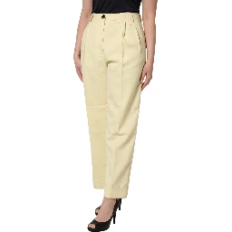 Yellow High Waisted Straight Pleated Trouser Pants